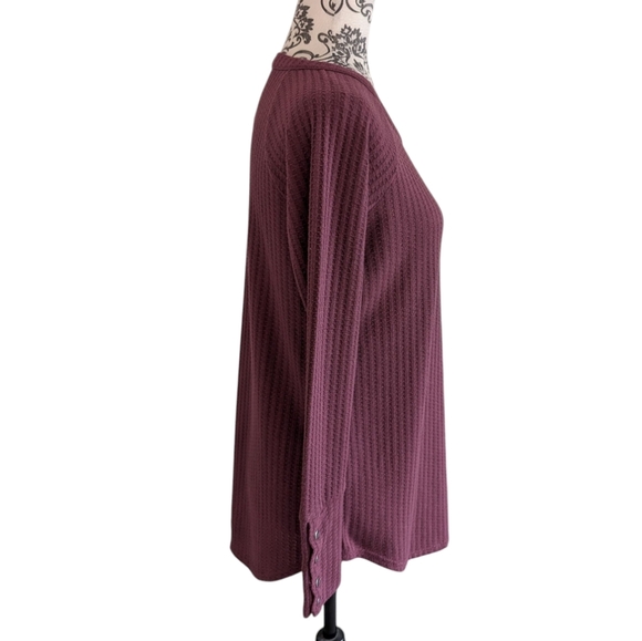 Chaser Long Sleeve Waffle Thermal Casual Layer Womens S Basket Weave Top Plum - Picture 4 of 12